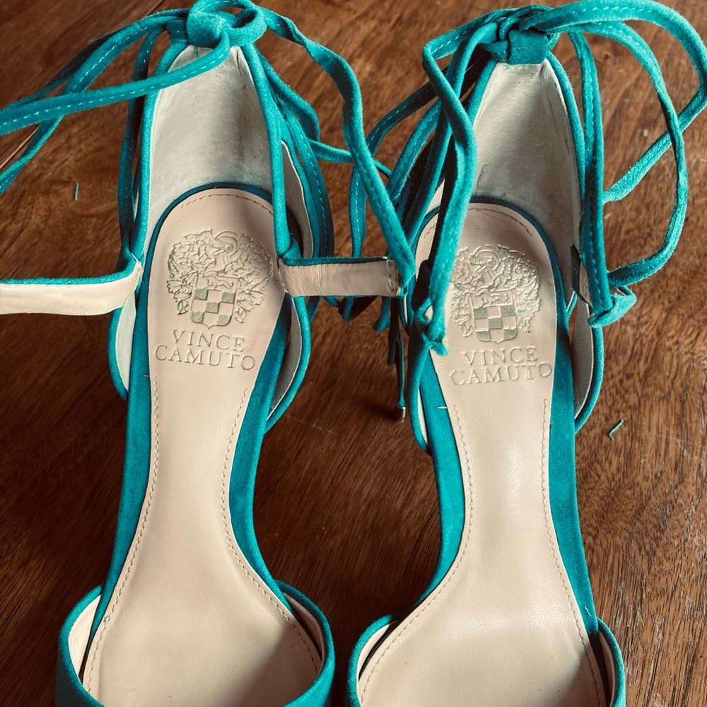 Vince Camuto Teal Lace-Up Pointed Toe Heels - Picture 7 of 10